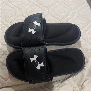 Under Armour Black Slide Sandals with White Logo